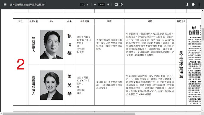 第16任總統副總統選舉選舉公報